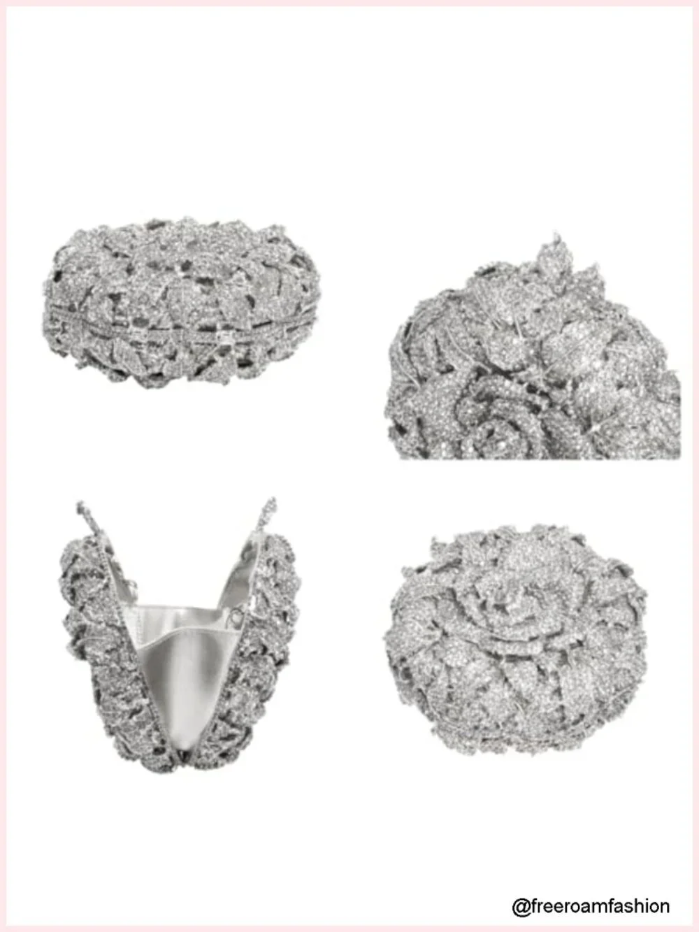 Rhinestone Rose Evening Clutch Elegant Chain Purse Handbag Prom Party